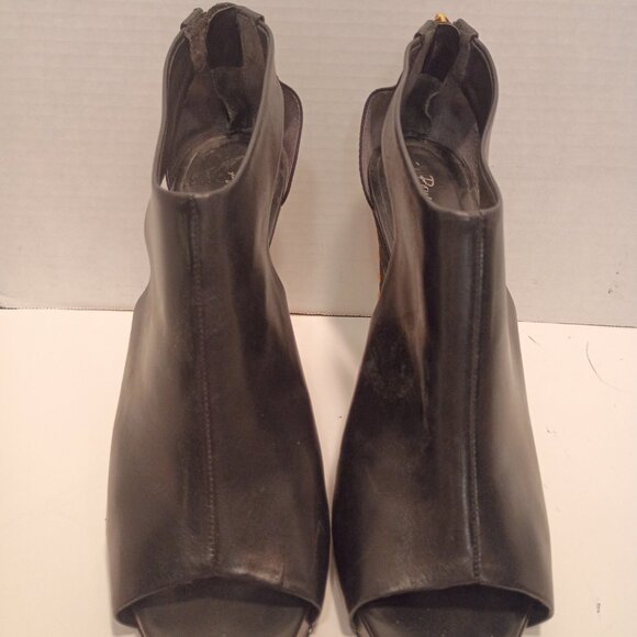 Pour La Vietoire Sz 10 Black Leather & Suede 4.5" Peep-toe Wedge Heel with Studs - Picture 5 of 10